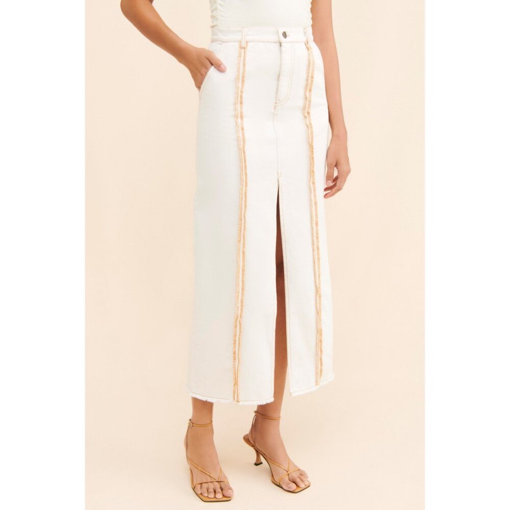 MOON RIVER Women's Overlock Midi Skirt Size L In Ivory